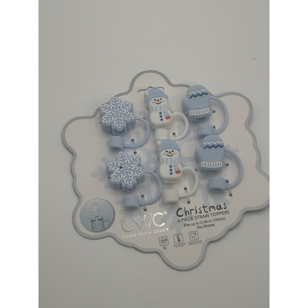 6 CWC 2025 Christmas Straw Toppers Winter Mittens  Snowman  Snowflake